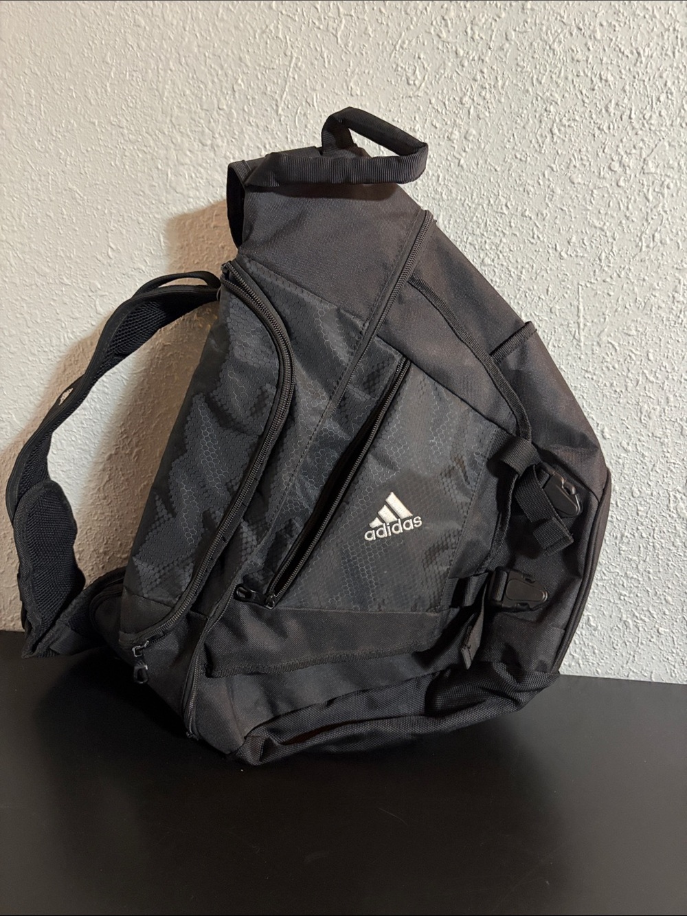 adidas Black Sling Backpack with Front Zip Pocket